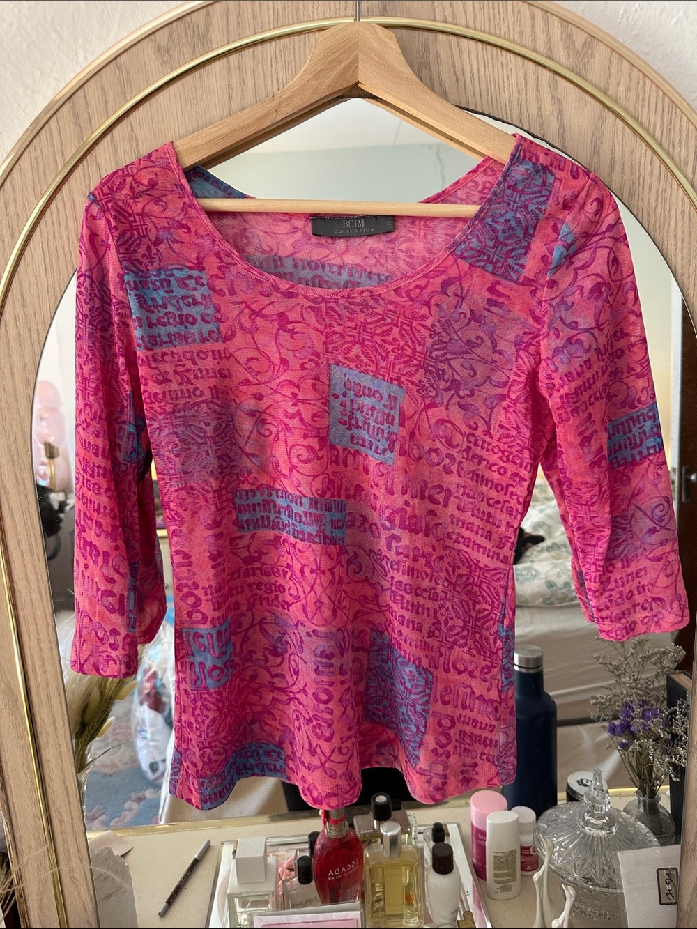 Vintage sheer BCIM Pink Patterned Womens Top